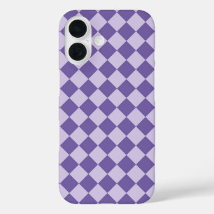 Lila Schachbrett Diamantmuster iPhone 16 Hülle