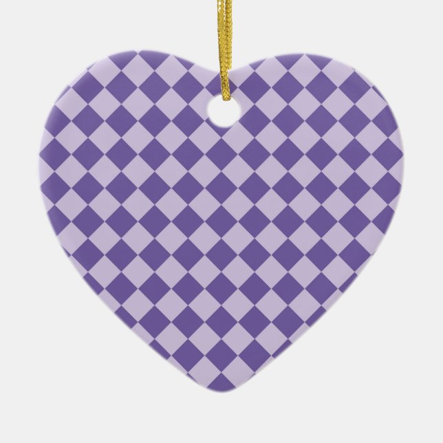 Lila Schachbrett Diamantmuster Keramik Ornament (Vorne)