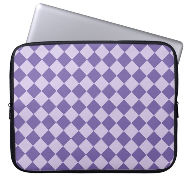 Lila Schachbrett Diamantmuster Laptopschutzhülle (Vorderseite)