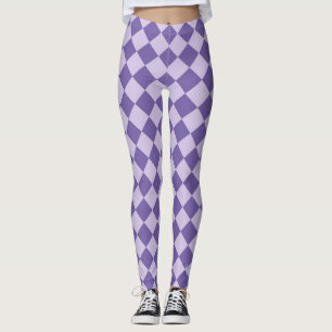 Lila Schachbrett Diamantmuster Leggings