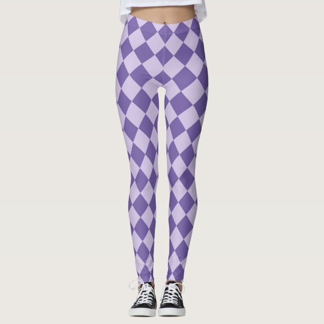 Lila Schachbrett Diamantmuster Leggings (Vorderseite)