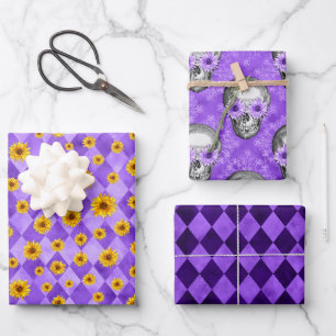 Lila Schädel und Sonnenblumen, Design 2 Geschenkpapier Set