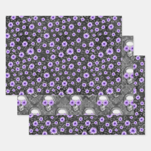 Lila Schädel und Sonnenblumen-Serie Design 11 Geschenkpapier Set