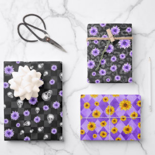 Lila Schädel und Sonnenblumen-Serie Design 9 Geschenkpapier Set