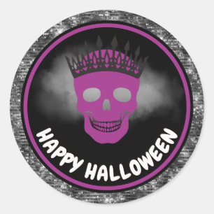 Lila Schädelkönigin & schwarzes Glitter Halloween Runder Aufkleber