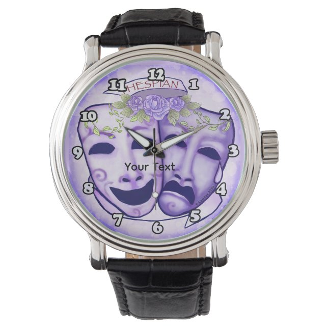 Lila Schauspielermasken Armbanduhr (Vorderseite)