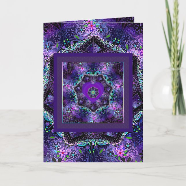 Lila Schirm & Herz .7 Geburtstagskarte Karte (Vorderseite)