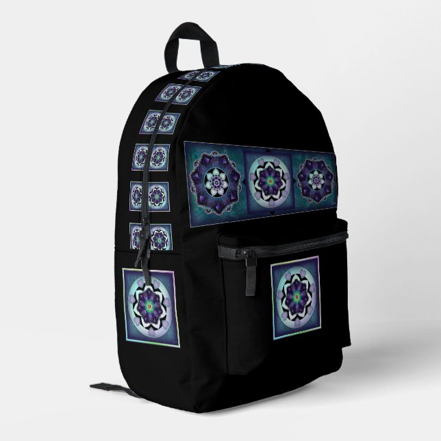 Lila Schirm und Herz .7 Bedruckter Rucksack (Rückseitige Ecke links)