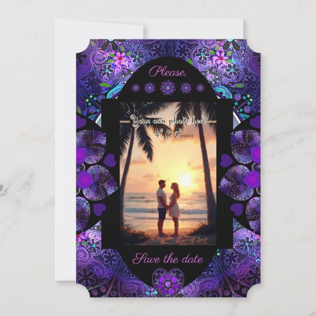 Lila Schirm und Herz .7 Einladung (Vorderseite)