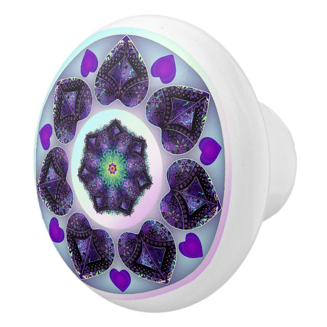 Lila Schirm und Herz .7 Keramikknauf (Rechts)