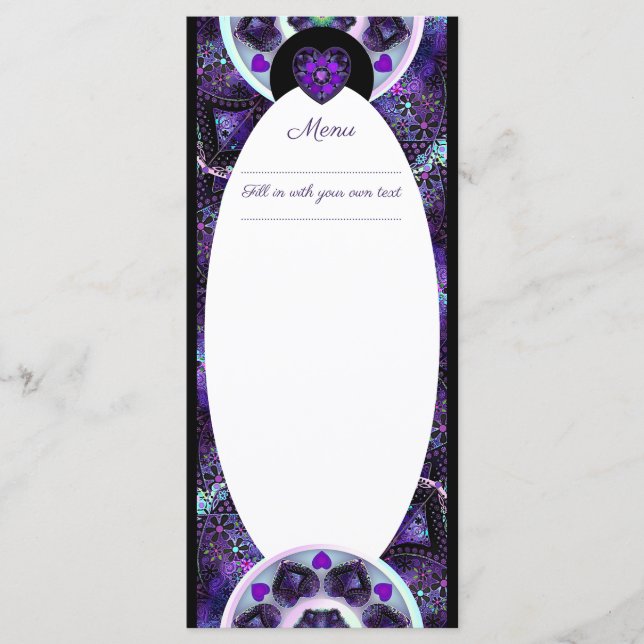 Lila Schirm und Herz .7 Menükarte (Vorderseite)