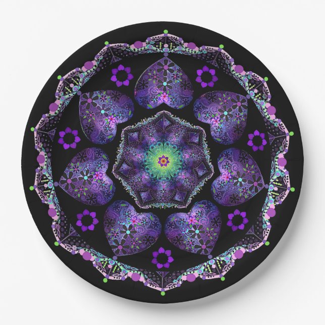 Lila Schirm und Herz .7 Pappteller (Vorderseite)