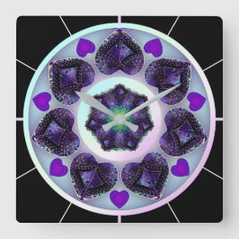 Lila Schirm und Herz .7 Quadratische Wanduhr