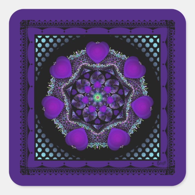 Lila Schirm und Herz .7 Quadratischer Aufkleber (Vorderseite)