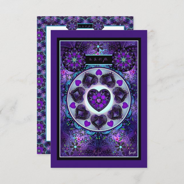 Lila Schirm und Herz .7 RSVP Karte (Vorne/Hinten)