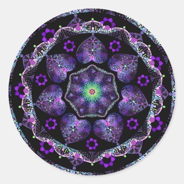 Lila Schirm und Herz .7 Runder Aufkleber (Vorderseite)