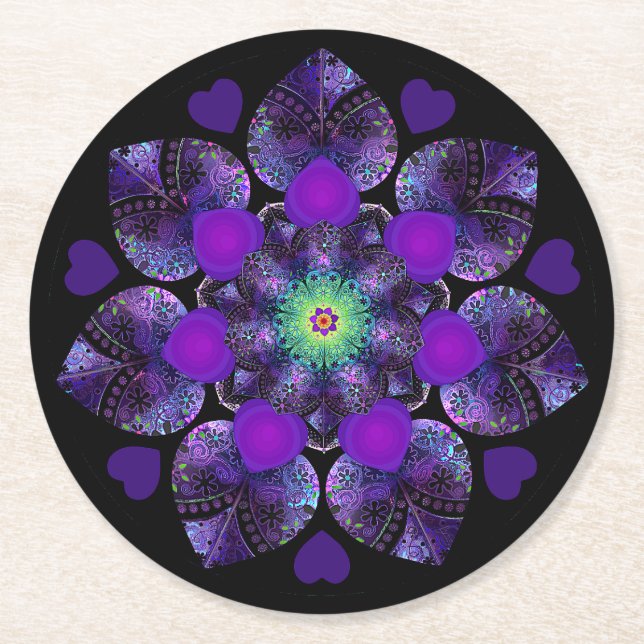 Lila Schirm und Herz .7 Runder Pappuntersetzer (Vorderseite)