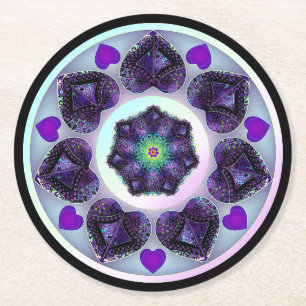 Lila Schirm und Herz .7 Runder Pappuntersetzer