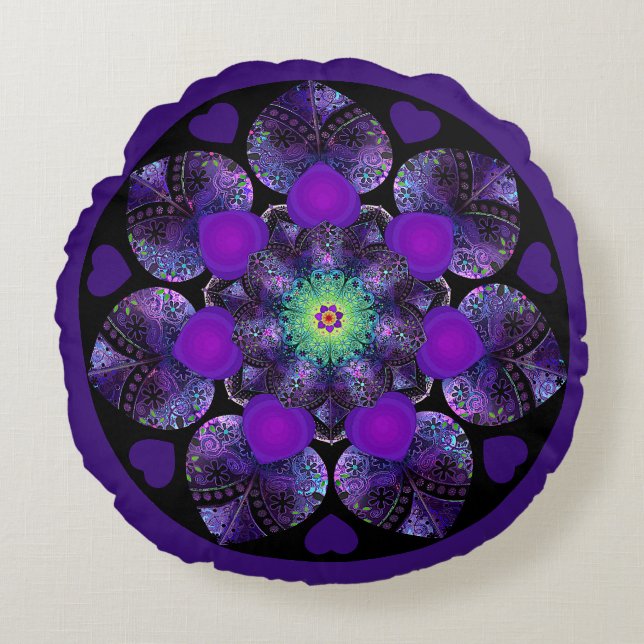 Lila Schirm und Herz .7 Rundes Kissen (Vorderseite)
