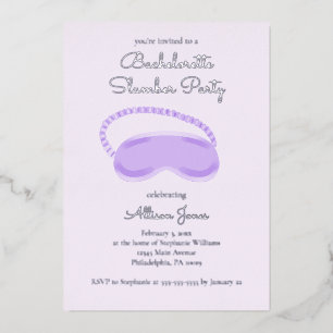 Lila Schlafmaske Bachelorette Slumber Party Folieneinladung