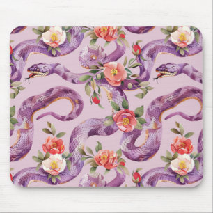 Lila Schlangen Rote Creme Blumen Mousepad
