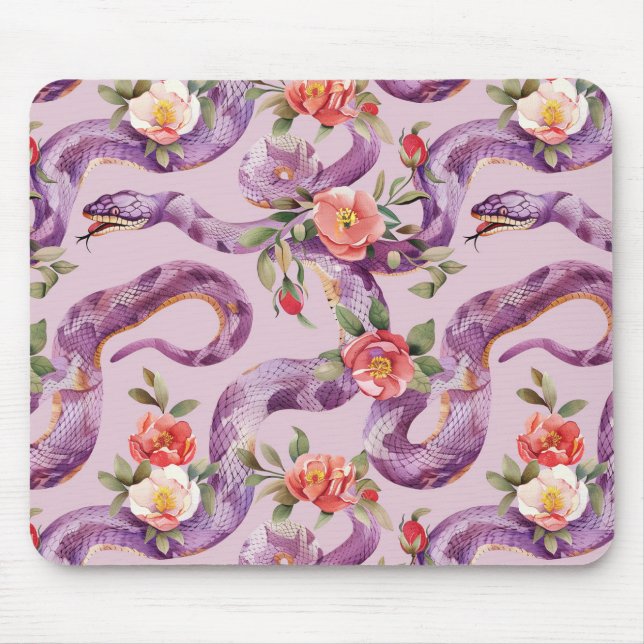 Lila Schlangen Rote Creme Blumen Mousepad (Vorne)