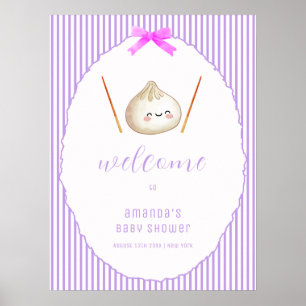 Lila Schleife Asiatische Klöße Baby Shower Willkom Poster