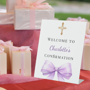 Lila Schleife Konfirmations Willkommen Sockelschild
