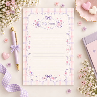 Lila Schleife Rosa Gingham Liniiertes Briefpapier