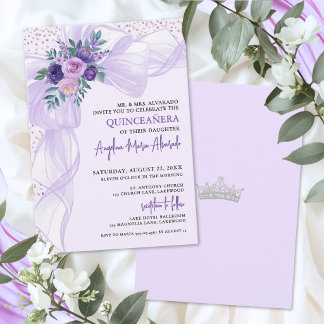 Lila Schleifen Quinceanera Einladung