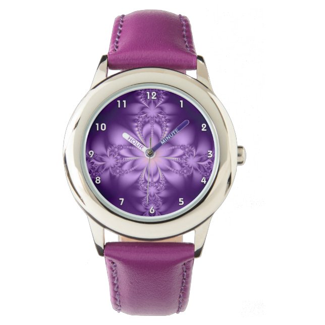 Lila Schmetterblume Armbanduhr (Vorderseite)
