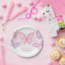 Lila Schmetterling 1. Geburtstag Party Girl Pappteller