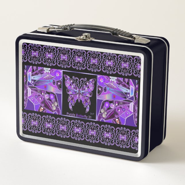 Lila Schmetterling 31 Metal Lunch Box (Vorderseite)