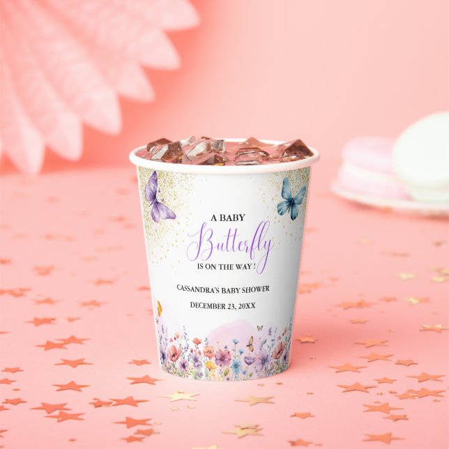 Lila Schmetterling Baby Dusche Pappbecher (Insitu)