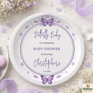 Lila Schmetterling Baby Mädchen Babyparty Pappteller