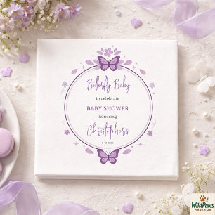 Lila Schmetterling Baby Mädchen Babyparty Serviette