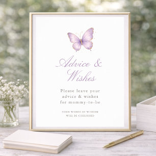 Lila Schmetterling Baby Shower werdende Mutter Rat Poster