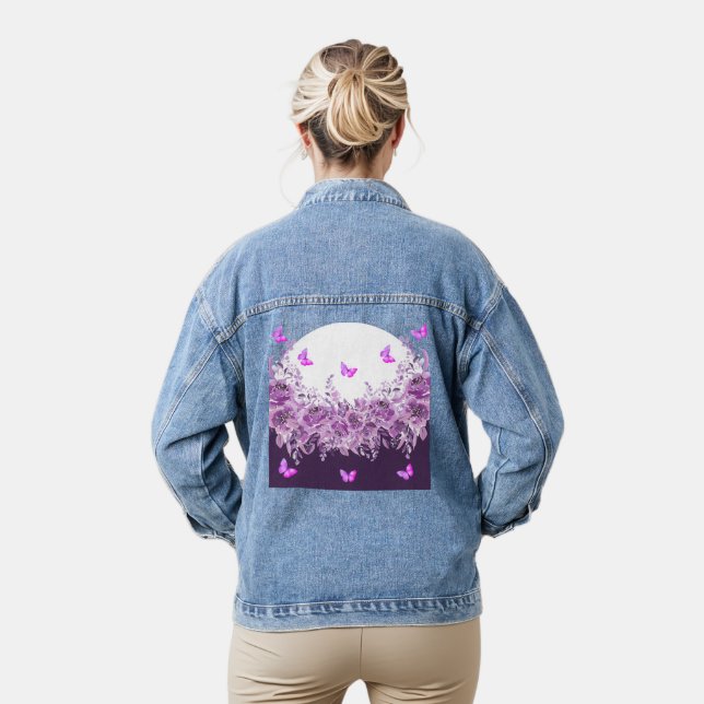 Lila Schmetterling Blumen Jeansjacke (Modell)