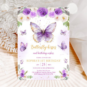Lila-Schmetterling-Blumen-Mädchen-Geburtstags-Einl Einladung
