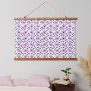 Lila Schmetterling Blumenmuster Süß Cottagecore Wandteppich Mit Holzrahmen
