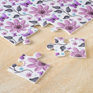 Lila-Schmetterling-Blumenmuster Süßes Cottagecore Puzzle