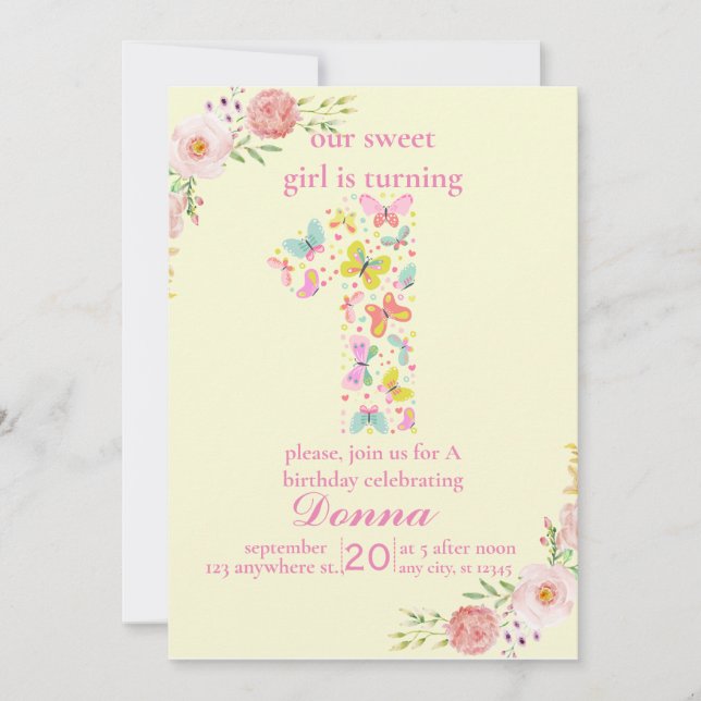 Lila Schmetterling Einladung (Vorderseite)