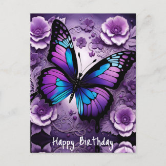 Lila Schmetterling Floral Geburtstag Postkarte