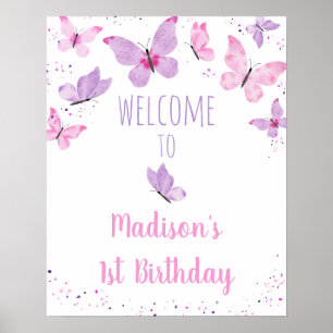 Lila Schmetterling Geburtstag Willkommen Poster