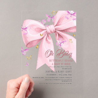 Lila Schmetterling Gold und Rosé Baby Shower Acryleinladungen