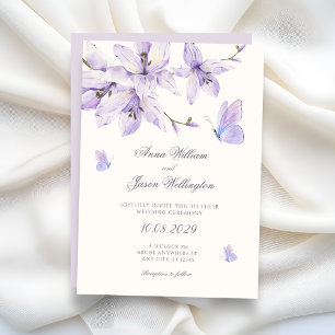 Lila Schmetterling Hochzeit mit Blumenmuster Einladung