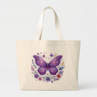 Lila Schmetterling mit Blume Jumbo Stoffbeutel