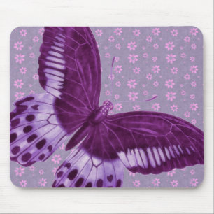 Lila Schmetterling mit Blumenmuster Mousepad