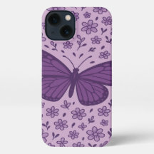 Lila Schmetterling mit floralen Telefongehäusen