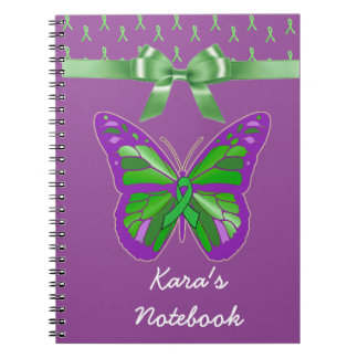 Lila Schmetterling mit Lyme Green Ribbon Notizblock